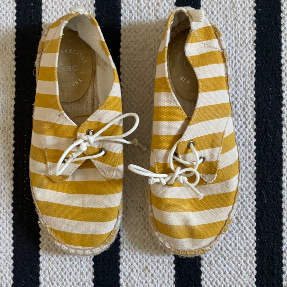 Gap Yellow & White Stripe Lace Up Espadrille Flats